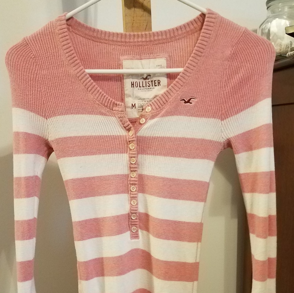 Hollister pink and white stripe shirt